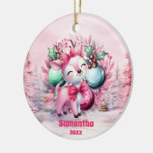 Roze Kerstrendier Kinder Foto Ornament (Links)