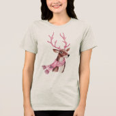 Roze Kerstretro Rendier Monogram Tri-Blend Shirt (Voorkant)