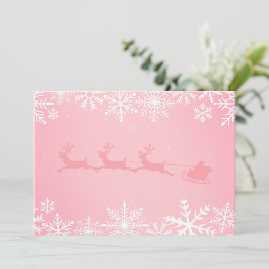 Roze kerstsneeuw en sinterklaas met rendieren feestdagenkaart (Staand voorkant)