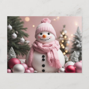  roze kerstsneeuwman briefkaart
