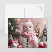 roze kerstsneeuwman briefkaart (Voorkant / Achterkant)