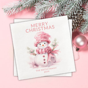 Roze Kerstsneeuwman Feest Servet