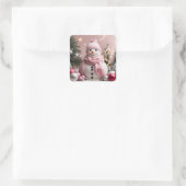  roze kerstsneeuwman vierkante sticker (Tas)