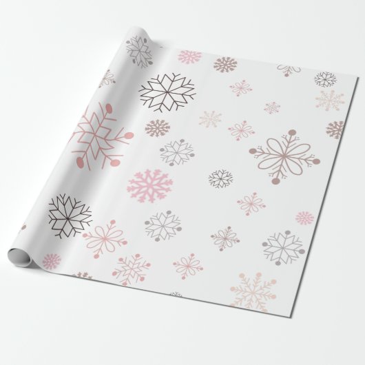 Roze kerstsnowflake ompakpapier cadeaupapier (Uitgerold)