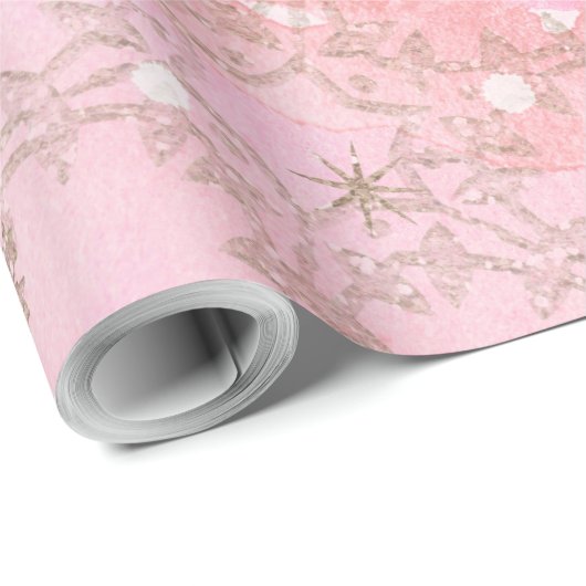 Roze kerstsnowflakes Boho Pattern Cadeaupapier (Rol Hoek)