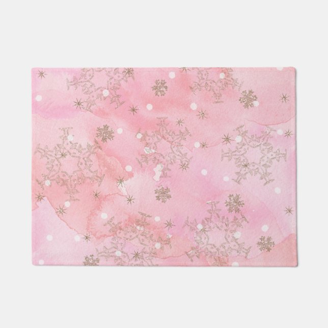 Roze kerstsnowflakes Boho Pattern Deurmat (Voorkant)