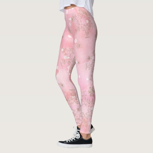 Roze kerstsnowflakes Boho Pattern Leggings (Links)