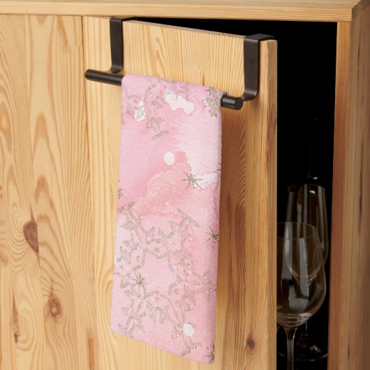 Roze kerstsnowflakes Boho Pattern Theedoek (Derde Gevouwen)