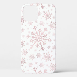 roze kerstsnowflakes op winterwit iPhone 12 pro hoesje