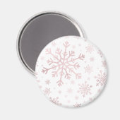  roze kerstsnowflakes op winterwit magneet (Voorkant / Achterkant)