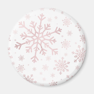 roze kerstsnowflakes op winterwit magneet