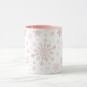  roze kerstsnowflakes op winterwit mok (Midden)