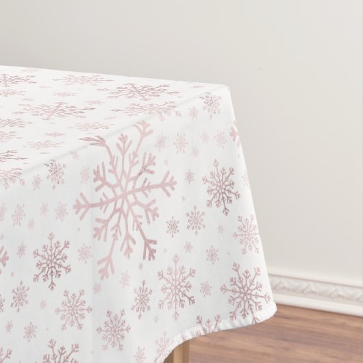  roze kerstsnowflakes op winterwit   tafelkleed (Voorbeeld)