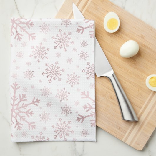 roze kerstsnowflakes op winterwit theedoek (Quarter Fold)