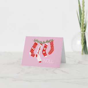 Roze Kerstsokken Noel Groet Kaart