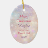 Roze Kerststrik Wit Kitten Kinder Keramisch Ornament (Achterkant)