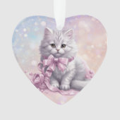 Roze Kerststrik Wit Kitten Kinder Ornament (voorkant)