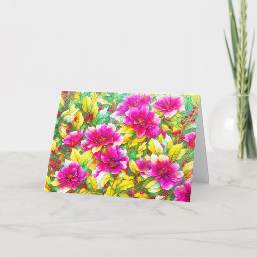 Roze Kerstvakantie Bloem Art Kaart (Voorkant)