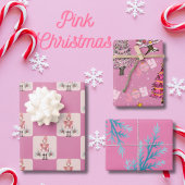 Roze Kerstvakantie Inpakpapier Vel