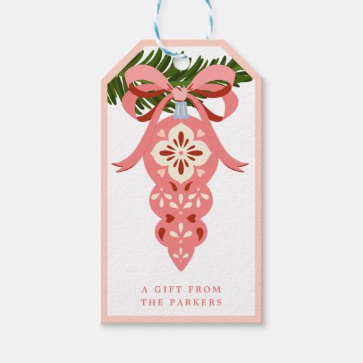 Roze kerstversiering Label met kerstcadeau Cadeaulabel (Voorkant)