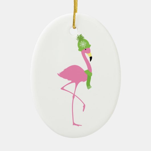 Roze kerstversiering van de winter van Flamingo Keramisch Ornament (Voorkant)