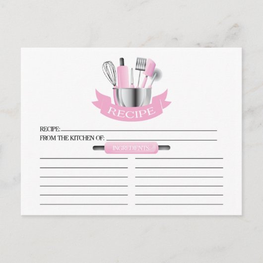 Roze Keukengerei Vrijgezellenfeest Recept Kaarten (Voorkant)