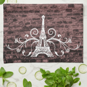 Roze keukenhanddoek Eiffel Grunge Kitchen