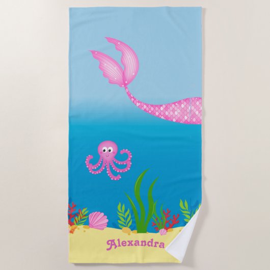 Roze keukenhanddoek van Mermaid Tail Strandlaken (Voorkant)
