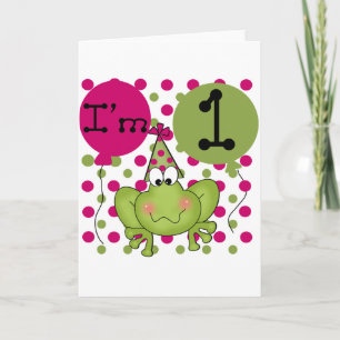 Roze kikker, 1ste verjaardag T-shirts en cadeaus Kaart