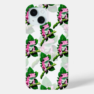 Roze kikker op groen blad patroon iPhone Hoesje