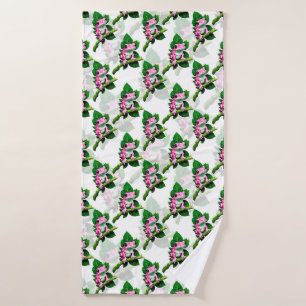 Roze kikker op groen blad patroon ontwerp badhanddoek