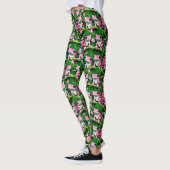 Roze kikker op groen blad patroon ontwerp leggings (Links)