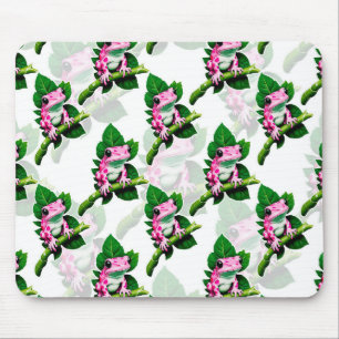 Roze kikker op groen blad patroon ontwerp muismat