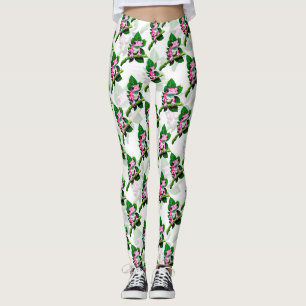 Roze kikker op groen blad patroonontwerp leggings