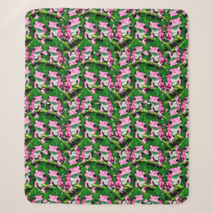 Roze kikker op groen blad patroonontwerp sherpa deken