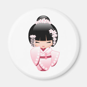 Roze Kimono Kawaii Kokeshi Pop Magneet