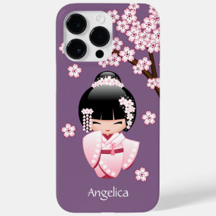 Roze Kimono Kawaii Kokeshi Pop op Paars Case-Mate iPhone 14 Pro Max Hoesje