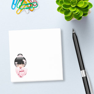 Roze Kimono Kawaii Kokeshi Pop Post-it® Notes