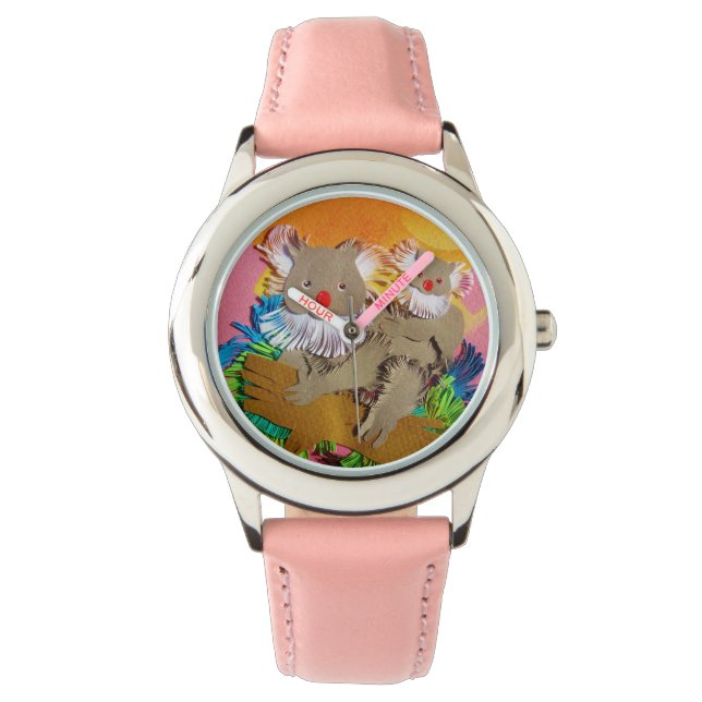 Roze Kinder Koala Beer Horloge (Voorkant)