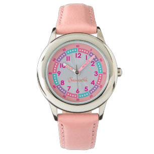 Roze Kinder Leerhorloge met Naam & Tijdwijzer Horloge