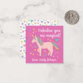 Roze Kinder Unicorn Classroom Valentijn Note Notitiekaartje (Voorkant / Achterkant in situ)