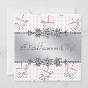 Roze kinderwagen baby meisje prinses shower kaart