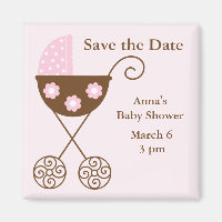 Roze kinderwagen Baby shower Save the Date