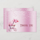 Roze kinderwagen Dank u kaart (Voorkant / Achterkant)