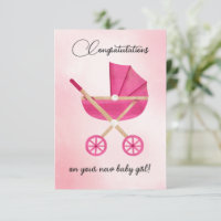 Roze kinderwagen Meisje Felicitaties kaart
