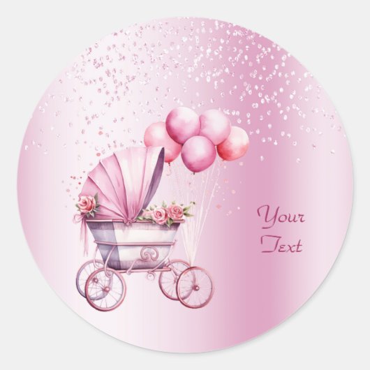 Roze kinderwagen Sticker (Voorkant)