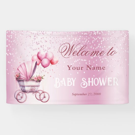 Roze kinderwagen welkomstbanner spandoek (Horizontaal)