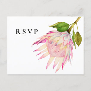 Roze King Protea Floral Wedding RSVP Uitnodiging Briefkaart