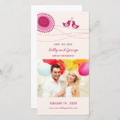 Roze Kissing Tortelduifjes Whimsical Flower Dot Fo Save The Date (Voorkant / Achterkant)