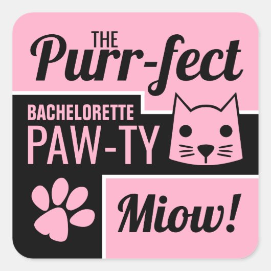 Roze Kitten Bachelorette Party Vierkante Sticker (Voorkant)